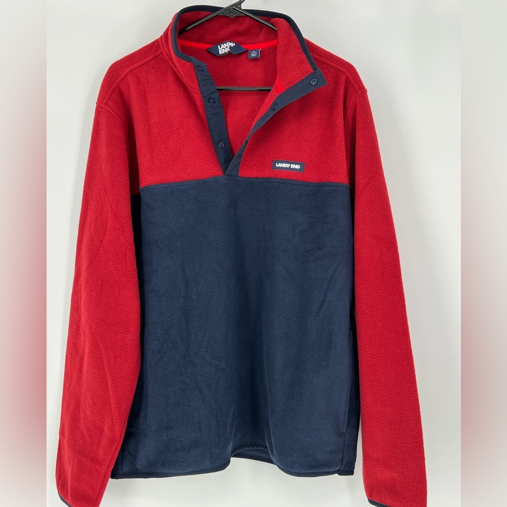 LANDS’ END SNAPNECK FLEECE PULLOVER NAVY AND BURGUNDY‎ SOFT AND COMFY